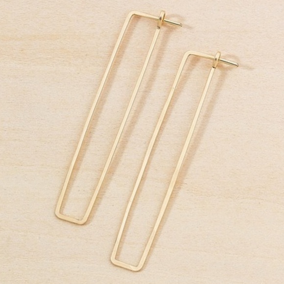 Moodtherapy Jewelry - 14K Yellow or Rose Gold Filled Long Geometric Rectangle Hoop Earrings 2.25”